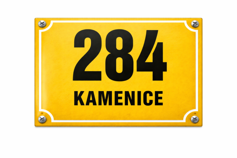 Smaltované ČÍSLO EVIDENČNÍ s textem žluté, tříbarevné - různé varianty - Rozměr: 200x160mm
