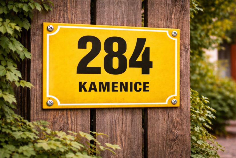 Smaltované ČÍSLO EVIDENČNÍ s textem žluté, tříbarevné - různé varianty - Rozměr: 200x150mm