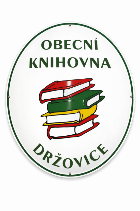 Smaltovaná cedule Obecní knihovna barevná - ovál 67x52 cm