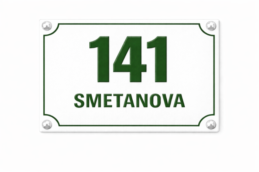 Smaltované Domovní číslo s dodatkovým řádkem - Rozměr: 200x150 mm (20x15 cm), Barva podkladu: bílá, Barva písma: tmavě zelená Smaltované Domovní číslo s dodatkovým řádkem - Rozměr: 200x150 mm (20x15 cm), Barva podkladu: bílá, Barva písma: tmavě zelená