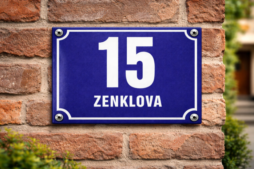 Smaltované Pražské orientační číslo s dodatkem 25x20 cm