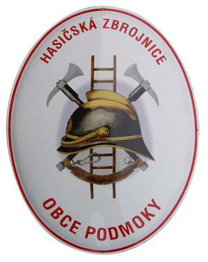 Smaltovaná cedule HASIČSKÁ ZBROJNICE + NÁZEV - ovál 67x52 cm