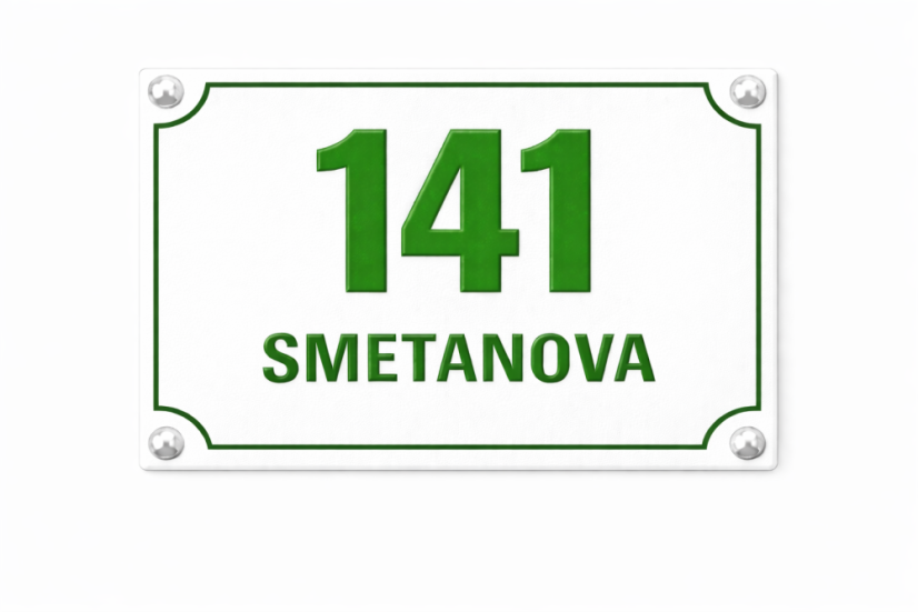 Smaltované Evidenční číslo  s dodatkovým řádkem - Rozměr: 200x150 mm (20x15  cm), Barva podkladu: bílá, Barva písma: zelená