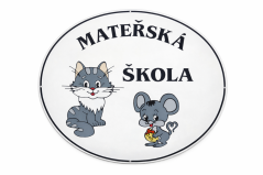 Smaltovaná cedule MATEŘSKÁ ŠKOLA - kočka a myš - ovál 67x52 cm