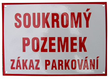 Smaltovaná cedule Soukromý pozemek, zákaz parkování 297x210 mm