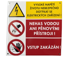 Smaltovaná cedule Vysoké napětí životu nebezpečno dotýkat se elektrických zařízení - 210x297 mm