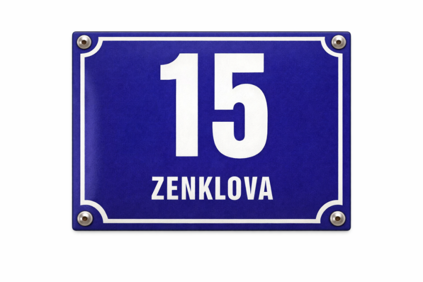 Smaltované Pražské orientační číslo s dodatkem 25x20 cm