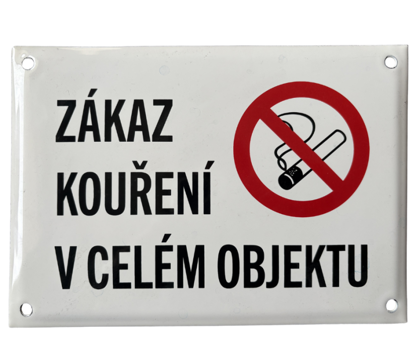 Smaltovaná cedule Zákaz kouření v celém objektu - Rozměr: 210x150 mm
