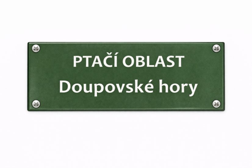 Smaltovaná cedule Ptačí oblast + název - 300x105 mm