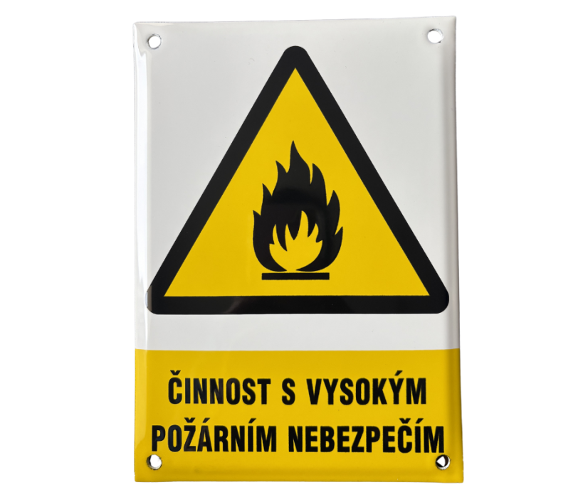 Smaltovaná cedule Činnost s vysokým požárním nebezpečím - 210x297 mm