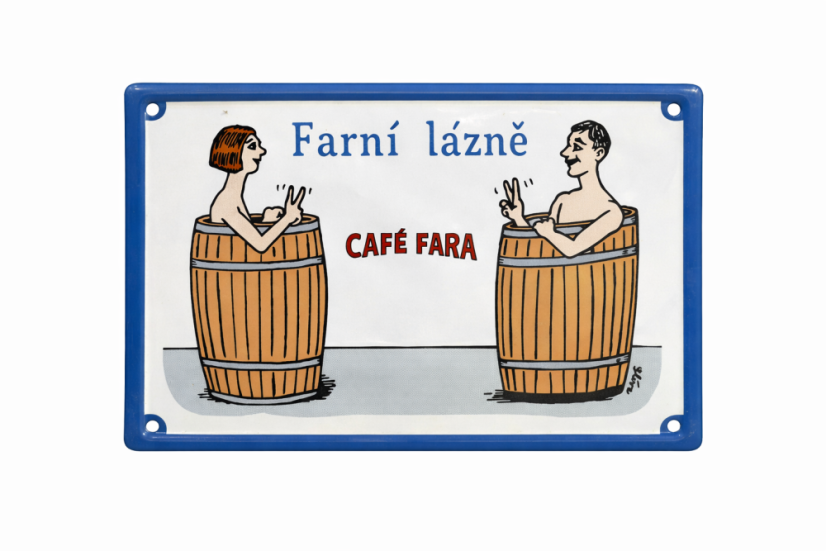 Plechová cedule "Farní lázně"