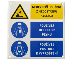 Smaltovaná cedule Nebezpečí udušení z nedostatku kyslíku 300x300 mm