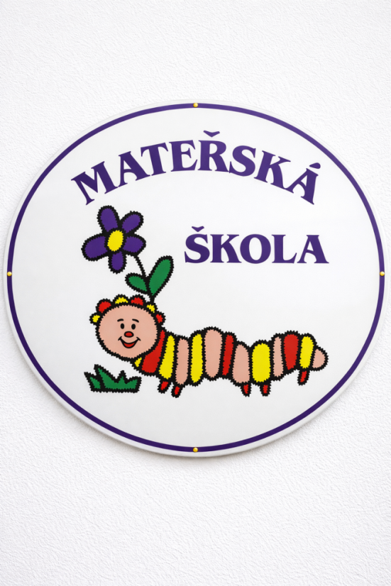 Smaltovaná cedule MATEŘSKÁ ŠKOLA - stonožka - ovál 67x52 cm